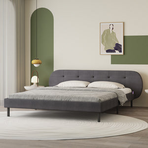 Cama capitonada 140x190 cm gris con cabecero y somier Tulsa vista en 3/4