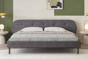 Cama capitonada 140x190 cm gris con cabecero y somier Tulsa foto de ambiente