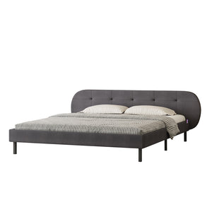 Cama capitonada 140x190 cm gris con cabecero y somier Tulsa packshot vista en 3/4