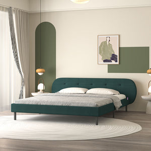 Cama capitonada 140x190 cm verde con cabecero y somier Tulsa vista en 3/4