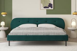 Cama capitonada 140x190 cm verde con cabecero y somier Tulsa foto de ambiente
