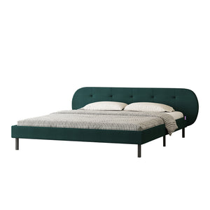 Cama capitonada 140x190 cm verde con cabecero y somier Tulsa packshot vista en 3/4