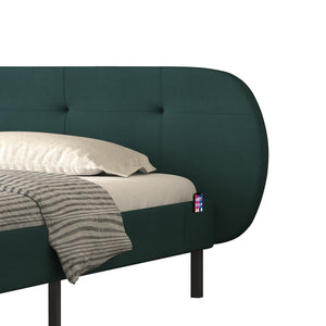 Cama capitonada 140x190 cm verde con cabecero y somier Tulsa packshot zoom cabecero y bolsillo teléfono