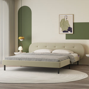 Cama capitoné 160x200cm beige con cabecero y somier Tulsa vista de 3/4