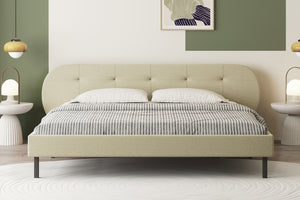 Cama capitoné 160x200cm beige con cabecero y somier Tulsa foto de ambiente