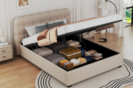 Cama nube con arcón de almacenamiento 160x200cm en terciopelo Dallas beige ambiente