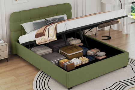 Cama nube con arcón de almacenamiento 160x200cm en terciopelo Dallas verde ambiente