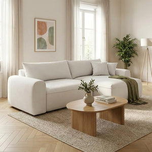 Sofá cama esquinero de 4 plazas con arcón de almacenamiento beige BELAIR