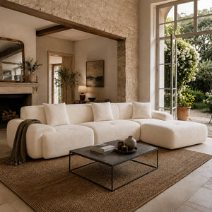 Sofá nube comprimido modular de tejido de chenilla beige 4/5 plazas SHEFFIELD