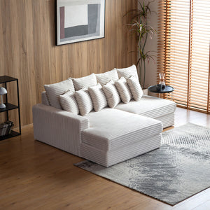 Sofá esquinero de 3/4 plazas con asiento profundo en pana beige CARDIFF