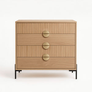 Cómoda 4 cajones con decoración de madera estriada y tiradores dorados 84 cm Vallo packshot frontal