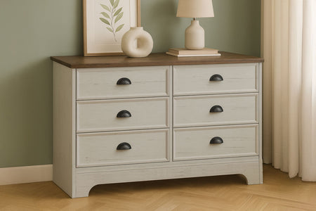 Cómoda 6 cajones blanca y madera 120 cm Valla foto de ambiente