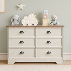 Cómoda 6 cajones blanca y madera 120 cm Valla vista frontal