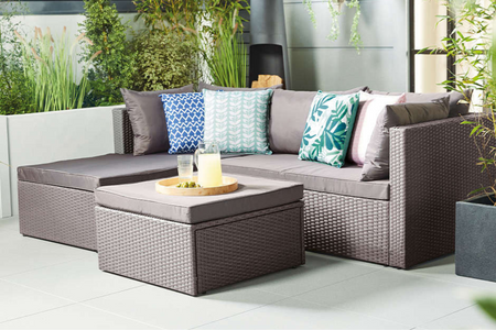Conjunto de jardín esquineros de resina tejida para 4 personas Gris e gris oscuro Havana