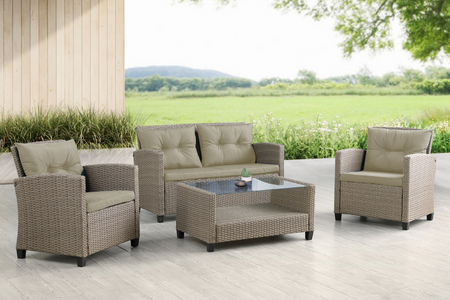 Conjunto de jardin de resina tejida 4 plazas gris y beige Parma