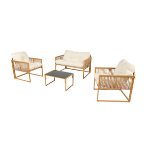 Conjunto de jardín 4 plazas efecto ratán ratán natural y blanco Turini — vista 3/4