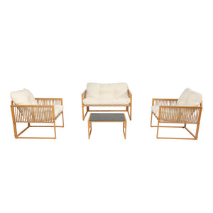 Conjunto de jardín 4 plazas efecto ratán ratán natural y blanco Turini — packshot conjunto completo