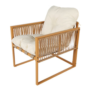 Conjunto de jardín 4 plazas efecto ratán ratán natural y blanco Turini — packshot sillón