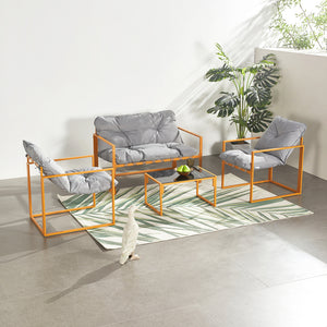 Conjunto de jardín 4 plazas contemporáneo marrón y gris Rabat — conjunto completo con mesa