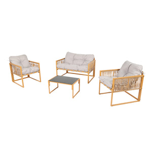 Conjunto de jardín 4 plazas efecto ratán ratán natural y gris claro Turini — packshot conjunto completo