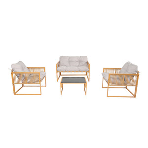 Conjunto de jardín 4 plazas efecto ratán ratán natural  y gris claro Turini — packshot vista frontal