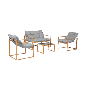 Conjunto de jardín 4 plazas contemporáneo marrón y gris Rabat — packshot conjunto completo