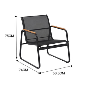 Conjunto de jardín 4 plazas en textileno negro Aurora — dimensiones sillón