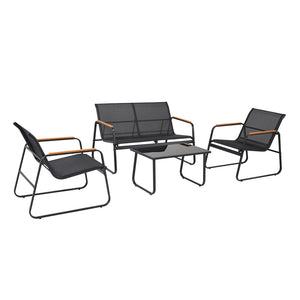 Conjunto de jardín 4 plazas en textileno negro Aurora — packshot conjunto completo