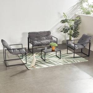 Conjunto de jardín 4 plazas contemporáneo negro y gris Rabat — conjunto completo con mesa baja