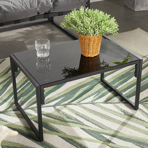 Conjunto de jardín 4 plazas contemporáneo negro y gris Rabat — mesa con tablero de vidrio templado