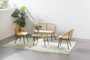 Conjunto de muebles de jardín de 4 plazas en estilo ratán natural con cojines beige Ravello - foto de fondo