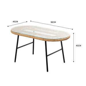 Conjunto de muebles de jardín de 4 plazas de estilo ratán natural con cojines beige Mesa de dimensiones Ravello