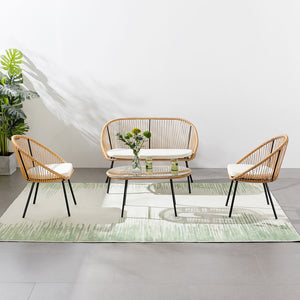Conjunto de muebles de jardín de 4 plazas de ratán natural y cojines beige Conjunto completo Ravello