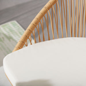 Conjunto de muebles de jardín de 4 plazas de estilo ratán natural con cojines beige Ravello, asiento zoom