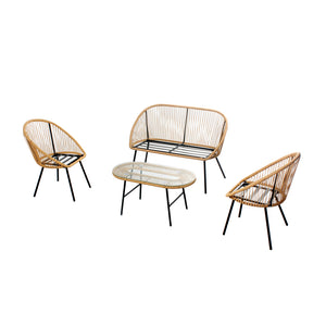 Conjunto de muebles de jardín de 4 plazas de estilo ratán natural con cojines beige Estructura de packshot Ravello