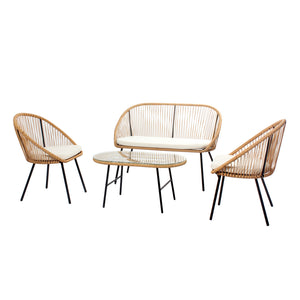 Conjunto de muebles de jardín de 4 plazas de ratán natural y cojines beige Conjunto completo Ravello packshot
