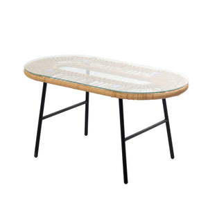 Conjunto de muebles de jardín de 4 plazas de ratán natural con cojines beige Mesa packshot Ravello