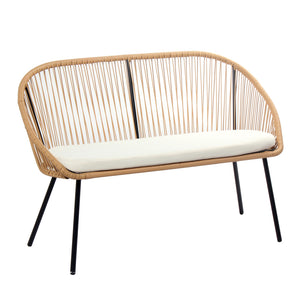 Conjunto de muebles de jardín de 4 plazas de ratán natural y cojines beige Sofá de 2 plazas Ravello packshot