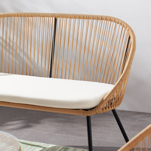 Conjunto de muebles de jardín de 4 plazas de ratán natural y cojines beige Sofá zoom Ravello 2 plazas