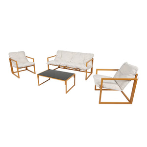 Conjunto de jardín 5 plazas contemporáneo marrón y beige Rabat — packshot conjunto completo