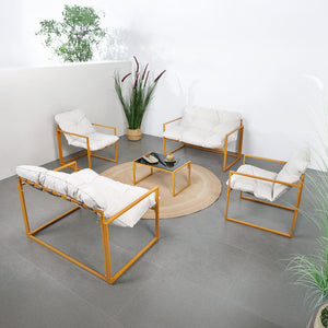Conjunto de jardín 6 plazas contemporáneo marrón con cojines beige Rabat — conjunto completo
