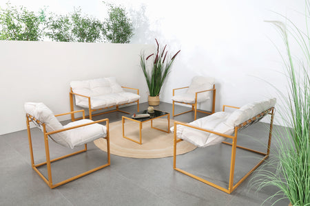 Conjunto de jardín 6 plazas contemporáneo marrón con cojines beige Rabat — foto de ambiente