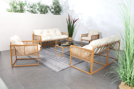 Conjunto de jardín 8 plazas efecto ratán ratán natural y blanco Turini — foto de ambiente