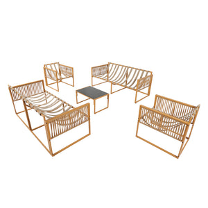 Conjunto de jardín 8 plazas efecto ratán ratán natural y blanco Turini — packshot estructura completa