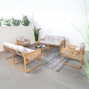 Conjunto de jardín 8 plazas efecto ratán ratán natural y gris claro Turini — conjunto completo exterior
