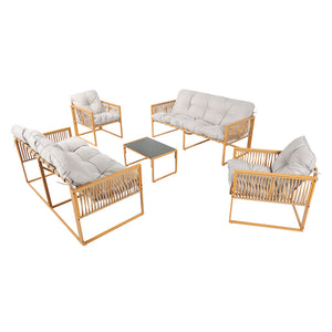 Conjunto de jardín 8 plazas efecto ratán ratán natural y gris claro Turini — packshot conjunto completo