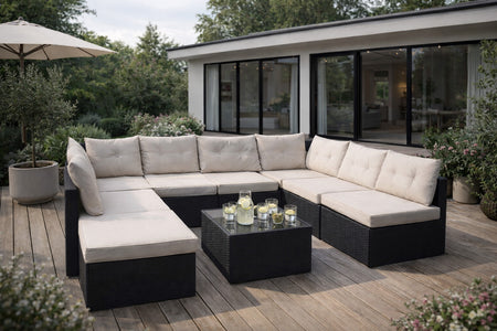 Conjunto de jardín de resina trenzada YANUCA Negro y Beige