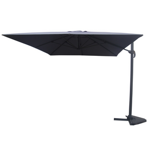 Conjunto parasol CESARE gris 3x4 m y 4 losas de lastre vista frontal