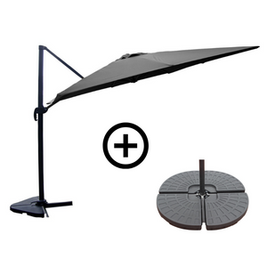 Conjunto parasol CESARE gris 3x4 m y 4 losas de lastre