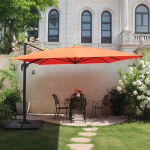 Conjunto parasol CESARE terracota 3x4 m y 4 losas de lastre foto de ambiente